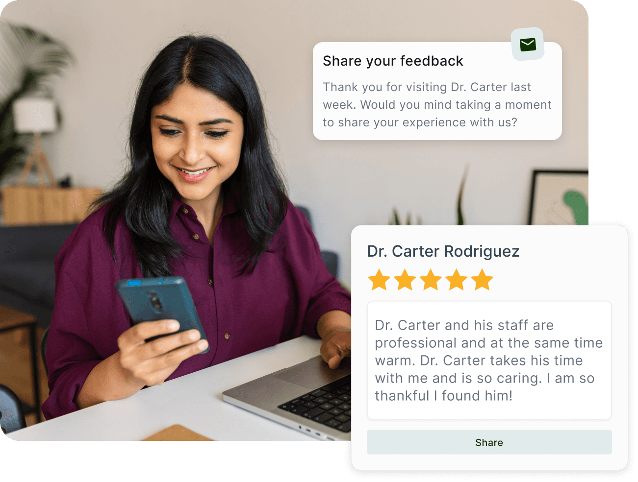 Easily ask patients for reviews